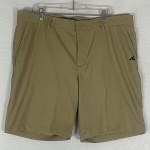 Adidas Golf Shorts Khaki Tan Mens 40x9 Performance Flat Front Pockets Logo